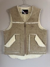 Wiman Leather Suede Vest Mens Medium Sherpa Lined Rancher Made In USA Vintage