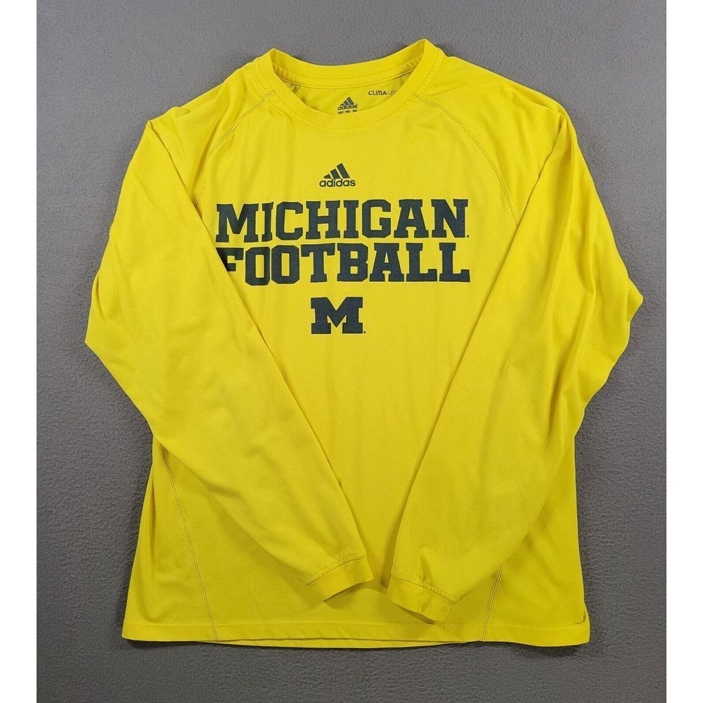 Michigan Wolverines Shirt Mens M Yellow Adidas NCAA Football Logo Climalite