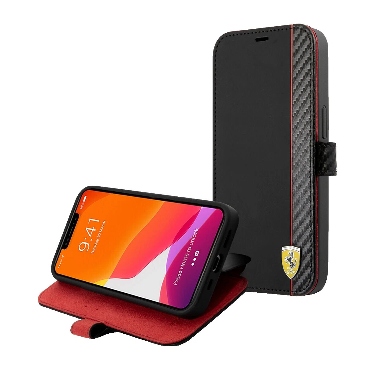 Teléfono celular de fibra de carbono Ferrari casos de cartera