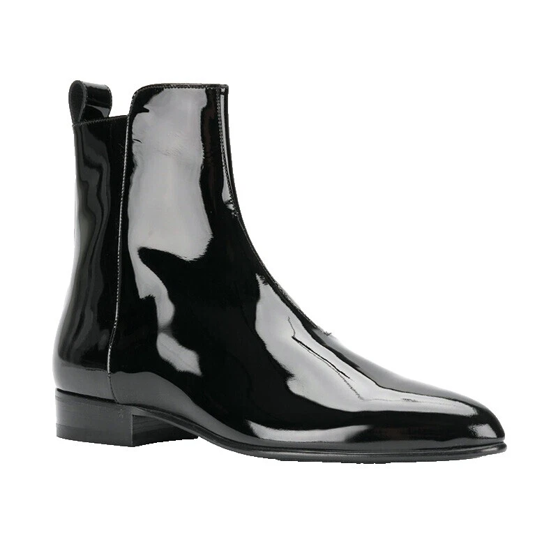 Botas ocidentais masculinas superiores de couro envernizado sólido