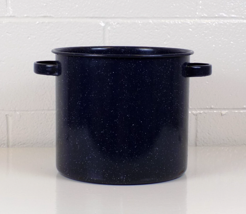 Vintage Blue Speckled White Enamelware Handled Stock Pot 10 Quart 10"x 9" - Picture 2 of 18