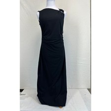 Open Edit Asymmetric-Neck Midi Dress Stretch Cotton Side Slit SZ L NWT