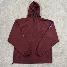 Champion Hooded Anorak Jacket Size S Burgundy Packable Windbreaker Pullover Logo