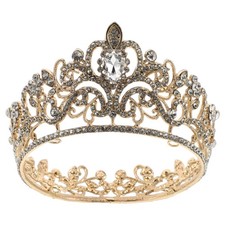 Golden Bridal Crown Headpiece with Rhinestones Wedding Hair Accessory