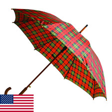 Rainbrella Classic Auto Open Umbrella with Real Wooden Hook Handle, Red/Green Pl