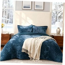 Velvet Quilt Set King Size  3 Piece Crushed Velvet Bedding with Shams, All