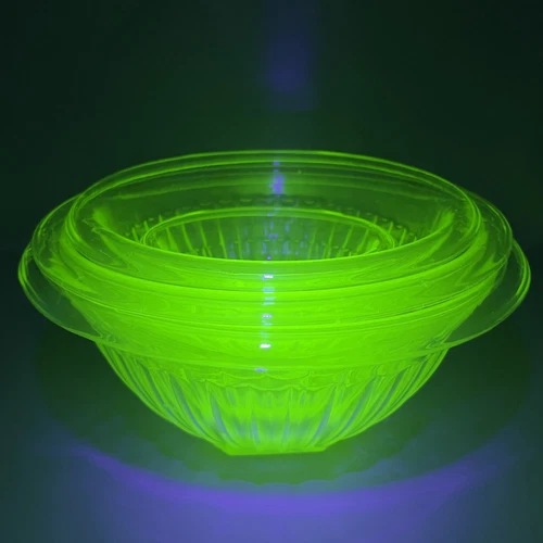 Vintage Hazel Atlas Uranium Green Depression Glass Mixing Bowls Set Of 4 Nesting