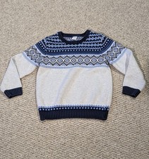 Janie and Jack Fair Isle Sweater Kids 6 Navy Blue Knit Cotton