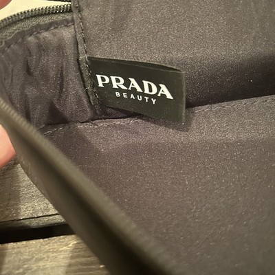 Prada Pink And Black Triangle Zippered Beauty Pouch Cosmetic Bag