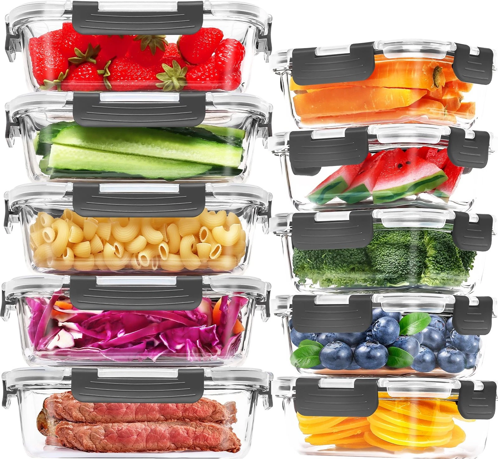 Skroam 10Pack Glass Meal Prep Containers, Food Storage Containers with Snap L...