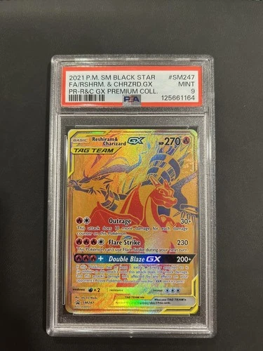 PSA 9 Black Star Promo SM247 Full Art Reshiram & Charizard GX Tag Team