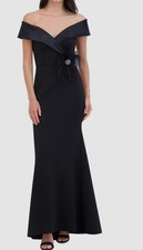 Eliza J Women's Black Off-The-Shoulder Lined Crossover-Neck Gown Size 4