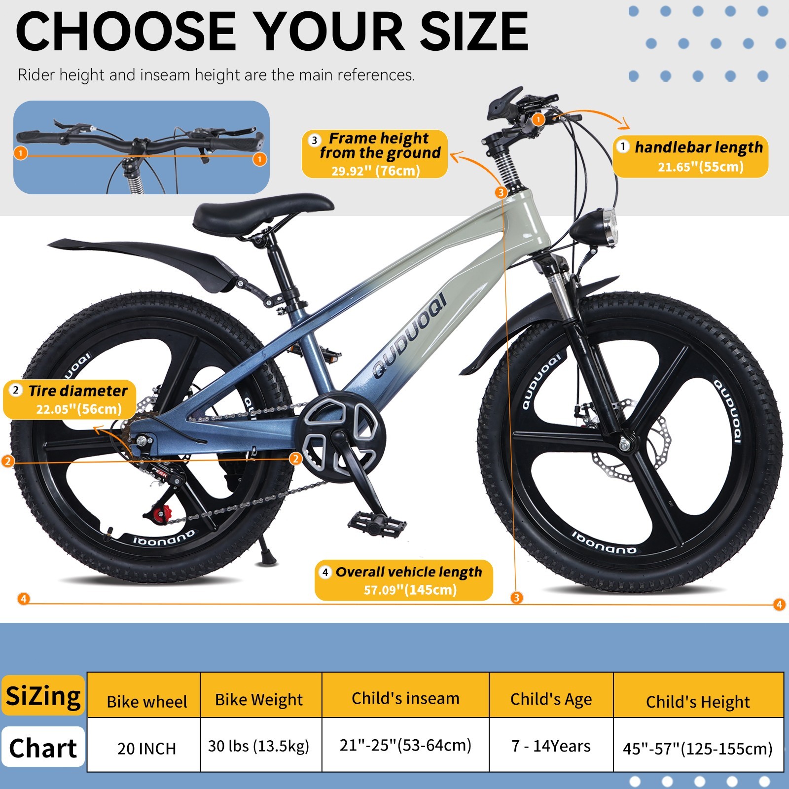 20 Inch Mountain Bike 7-Speed Bicycle Lightweight Kids Bike for Boys and Girls