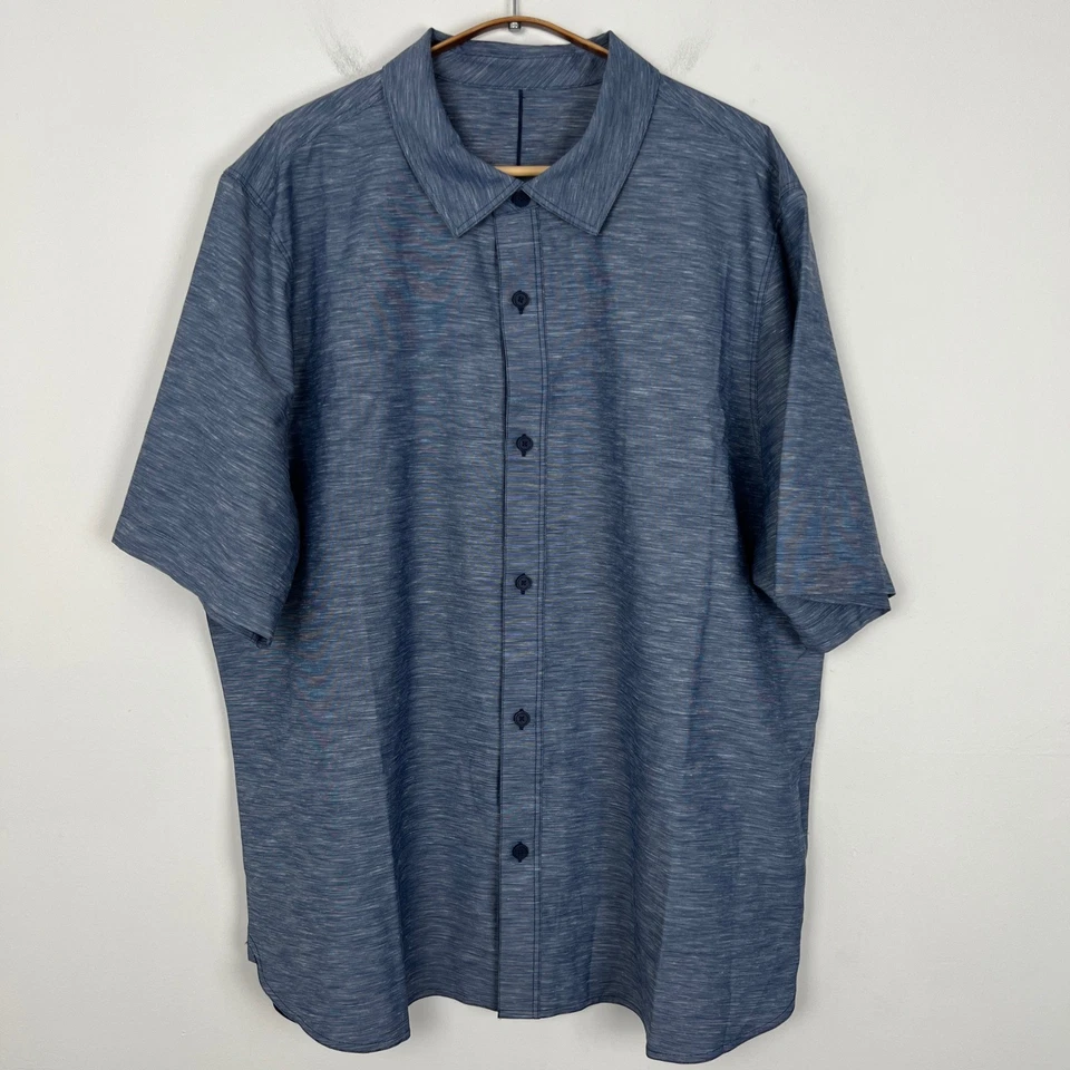 Lululemon Lululinen Men's Short-Sleeve Button Up Shirt Club Blue Size XXL - Image 2 of 4