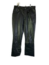Vintage 90s Womens 12 Black Genuine Leather Distressed High Rise Pants Grunge