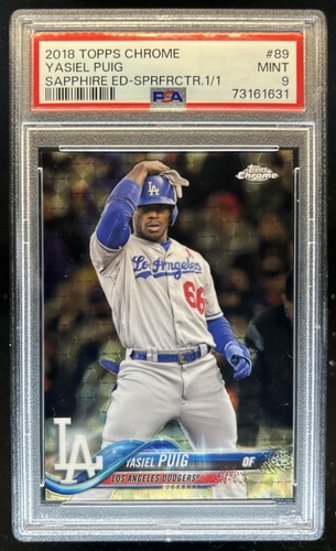 2018 Topps Chrome Sapphire Yasiel Puig SuperFractor #1/1 Dodgers PSA 9
