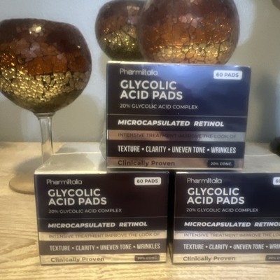 3X  PharmItalia 20% Glycolic Acid Pads w/Retinol & Niacinamide  Count Exp 2027