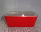 Pyrex red Friendship medium refrigerator dish & lid #502 GORGEOUS! EUC vntg 1971