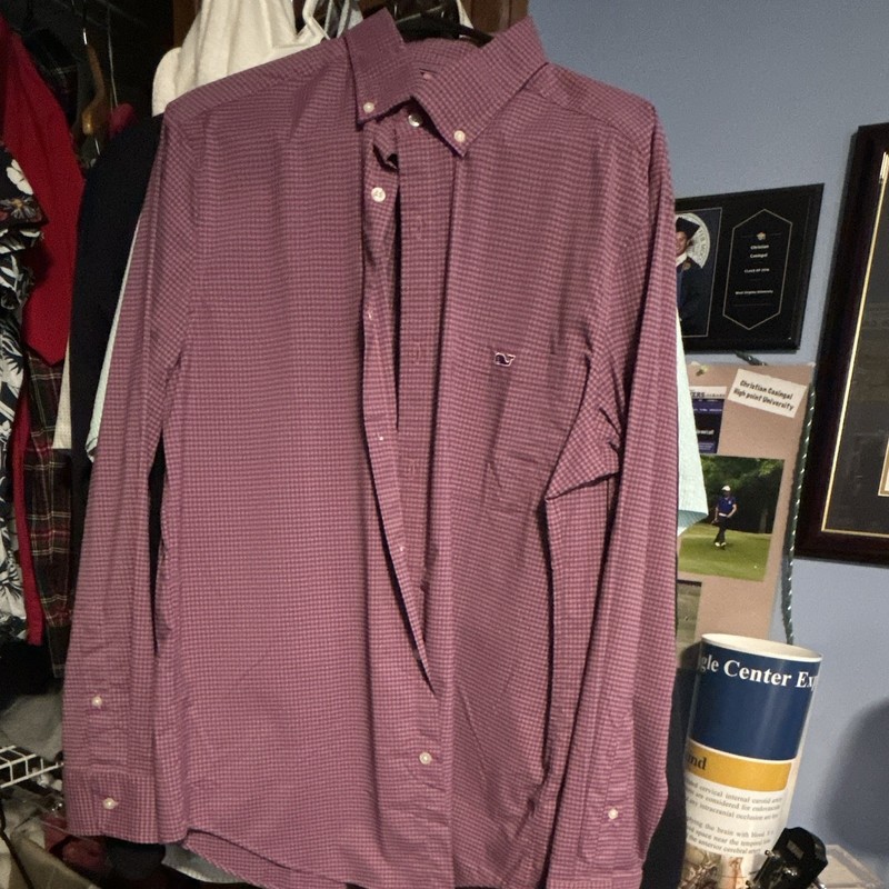 Vineyard Vines Classic Fit Men's Button-Down Check Shirt Purple/Pink Long M