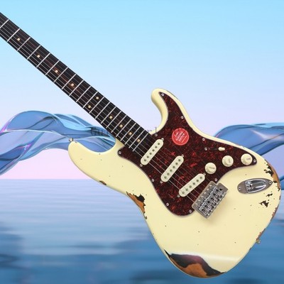 Heavy Aged Electric Guitar Cream White ST Solid Body Tremolo Bridge US Shipping