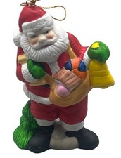 Christmas Santa Claus tree ornament bell star red green 4.25" READ