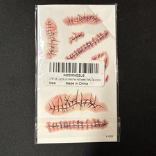 5 Sheets Halloween Zombie Stitches Temporary Tattoos, Fake Chucky Small, Red