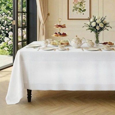 Classic Linen  by D'Moksha White Tablecloth, Rectangle Tablecloth 60 x 108 In...