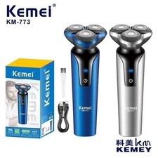 Kemei KM-773 KM-7350 3 Head Rotary Rechargeable Shaver Blue Silver for Men