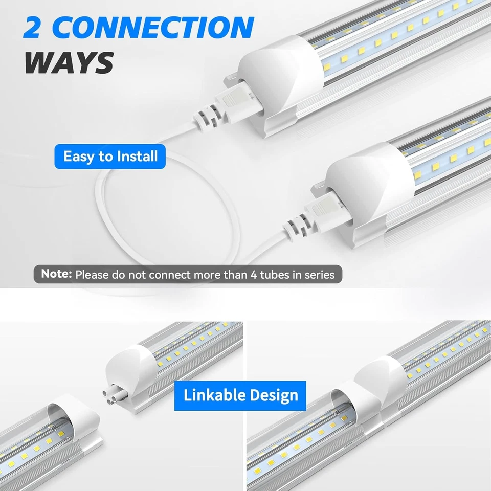 ETL 8FT Luz de Tienda Paquete de 4, Paquete de 12 Enlazables en Forma de V LED Enchufe de Luz de Tienda Tubo T8 Foto 3 de 4