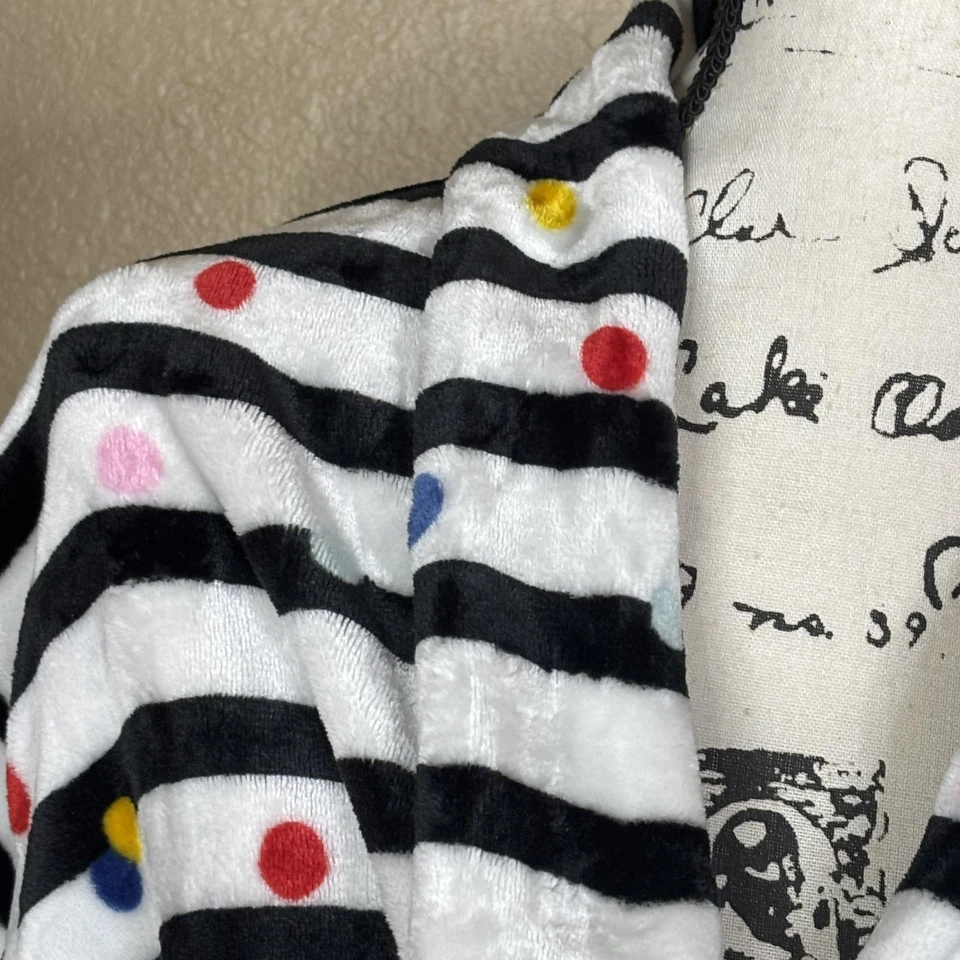 Женский халат Kate Spade средний размер черная белая полоса в горошек флис KS41653 - Изображение 3 из 4