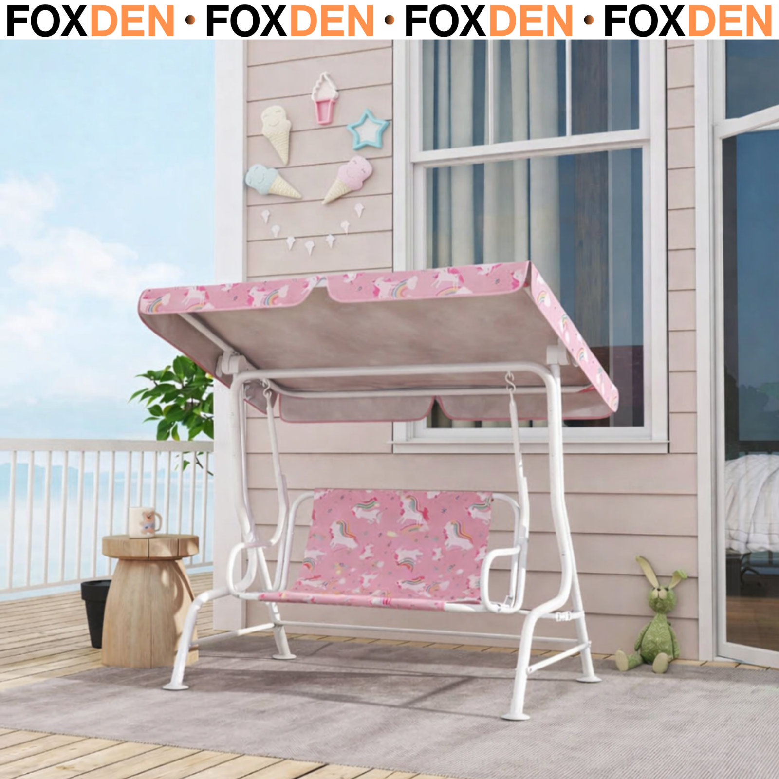 Aiyaplay Orange Kids Porch Swing, 2-Seater Patio Swing Bench Hammock With Seat Belts, Adjustable Canopy For Garden, - Image 3