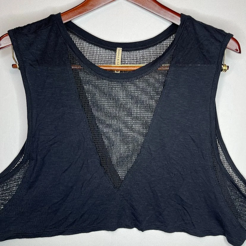 Emma & Sam Mesh Cutout Cropped Tank Top Black Women’s S Festival Y2K - Image 2 of 4