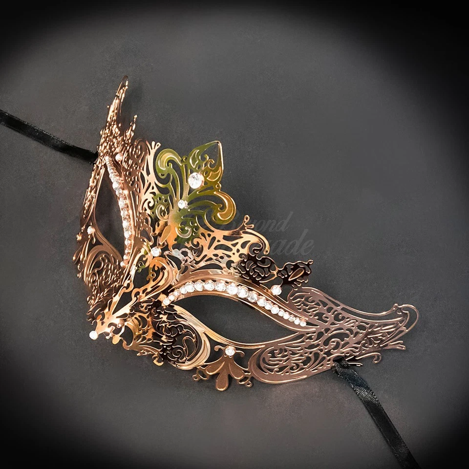 Women Luxury Filigree Metal Laser-Cut Venetian Masquerade Mask [Rose Gold] - Image 3 of 4