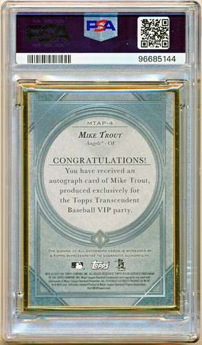 2019 Topps Transcendent VIP Party Mike Trout Auto #MTAP-4 (15/25) PSA 9 - Picture 2 of 2