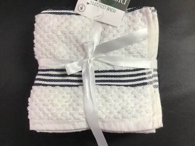 HOME CONCEPTS  DISH CLOTHS (6) 12 X 12 BLACK WHITE 100% COTTON NIP