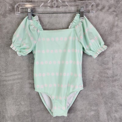 Toddler Girls Green Daisy Print Puff Sleeve One Piece Swimsuit Cat & Jack 5T