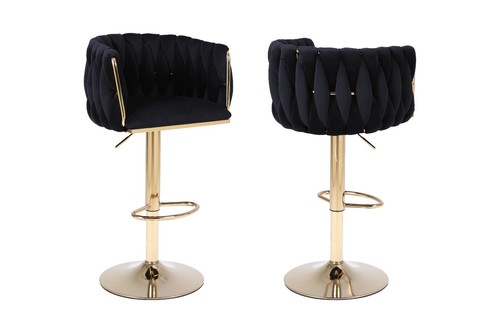 2 x Velvet Woven Adjustable High Swivel Breakfast Bar Home Stool Chair Gas Lift - Picture 14 of 28