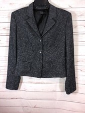 Tahari Women's Dark Blue White Speckle 2 Snap Button Blazer Professional Sz 12