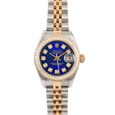 「８Ｐ　ｃｈａｎｎｅｌ　１４」（Ｂｌｕ－ｒａｙ　Ｄｉｓｃ） ROLEX LADY DATEJUST 79173 GOLD & S/STEEL 26MM BLUE DIAL 18K