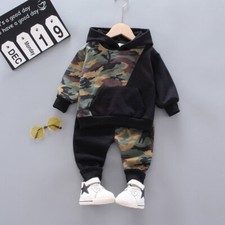 Baby Kid Toddler Boys Hooded Camouflage Tops Pants Outfit Sport Coat Clothes Set