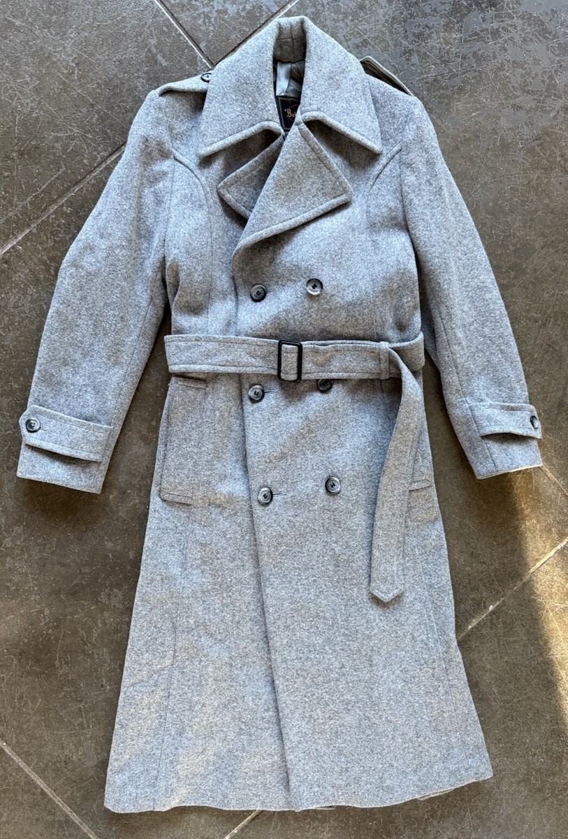 Women's Vintage Heather Gray Wool Double Breasted Long Trench Coat