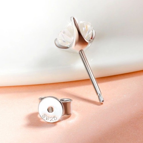 0.3-2CT D VVS1 Round Moissanite Solitaire Stud Earrings 18K White Gold Plated - Picture 9 of 19