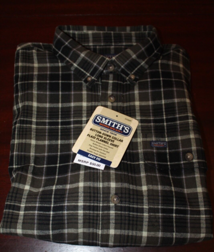 mens smith's workwear flannel shirt XL nwt easy care olive green black - Picture 1 of 1