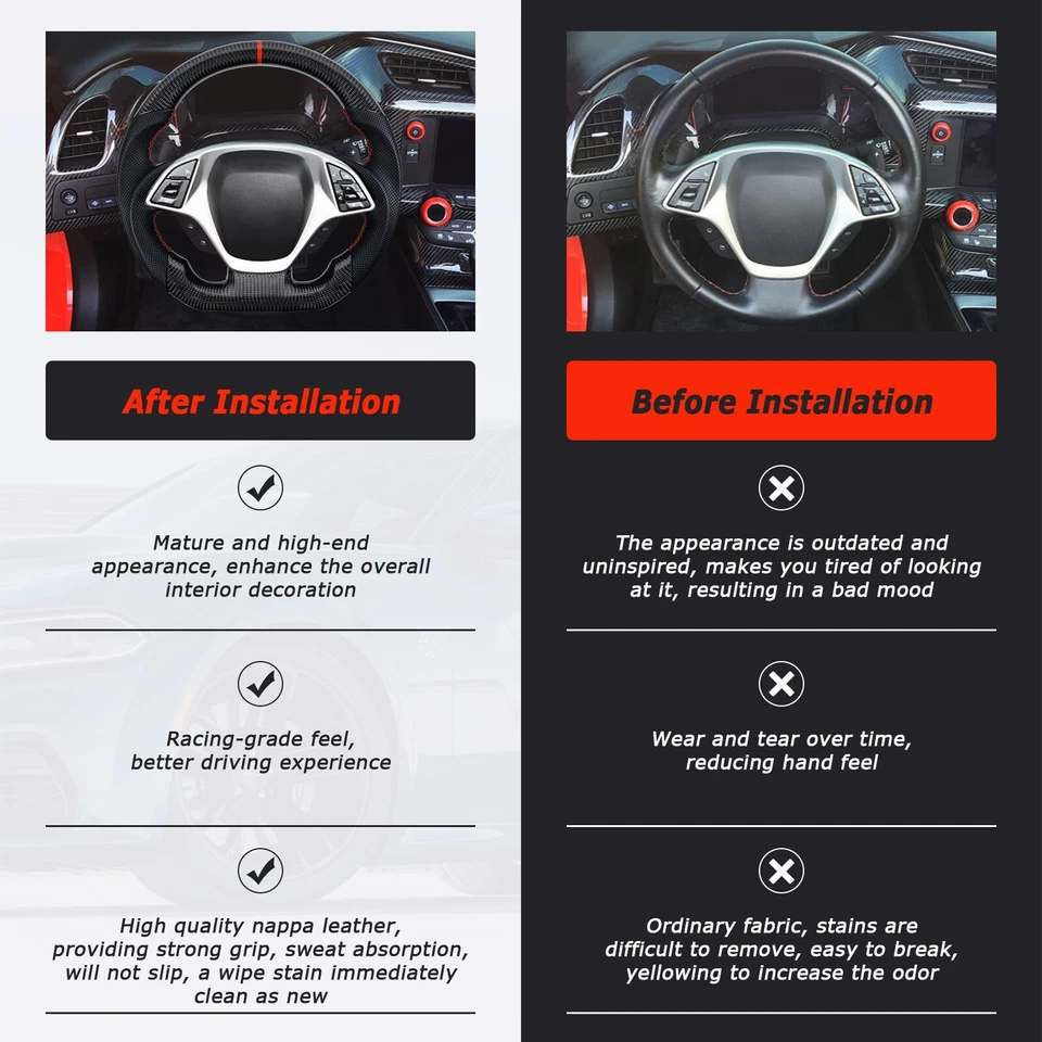 Volante de fibra de carbono real LOSCHEN para Chevrolet Corvette C7 2014-2019 Foto 4 de 4