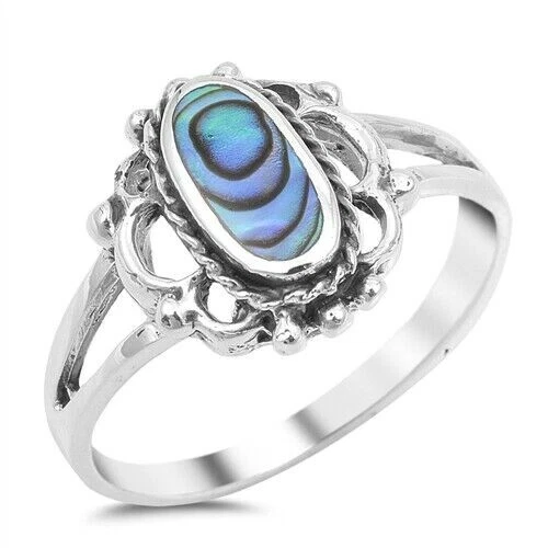 Ring Genuine Sterling Silver 925 Abalone Jewelry Gift Face Height