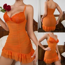 Women Sexy Lingerie Lace Sheer Babydoll Mini Dress Underwear Nightwear Sleepwear