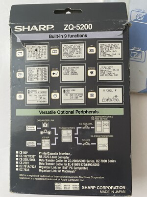 Vintage Sharp Electronic Organizer ZQ-5200 in Box w/ Manual