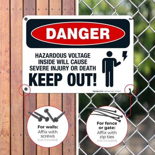 Keep Out Hazardous Voltage Inside Will Cause Severe Injury Or Death, OSHA Sign, - Picture 21 of 86