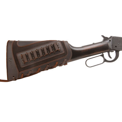 Leather Rifle Buttstock Sleeve with Shell Holder for .22LR 12GA.308.357 Hunting
