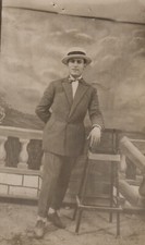 #41311 Lyon France 21.6.1929. Young man with hat. Photo PC size RPPC